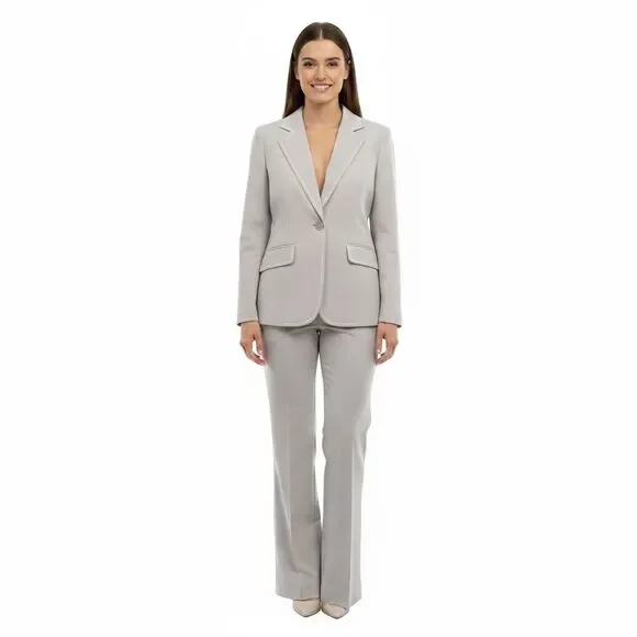 Cabi Women 6 Jacket 8 Pants Suit Gray Greige Stitching Professional Career - Picture 1 of 14